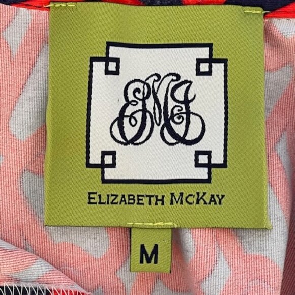 ELIZABETH MCKAY Chain Link Red Blue Pull Over Button Elbow Sleeve Top M - Picture 6 of 17